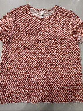 American Eagle Outfitters Rust and White Textured Short Sleeve Tee, L
